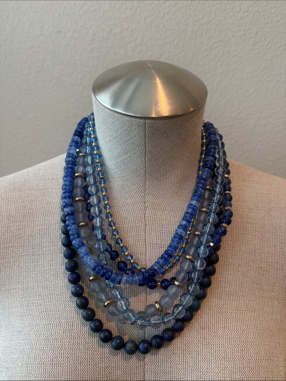 Multi-Strand Blue Layered Beaded Necklace - Women Jewelry